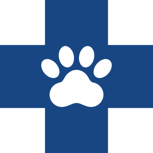 blue cross with paw imprint